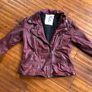 Free People Burgundy Leather Motorcycle Jacket